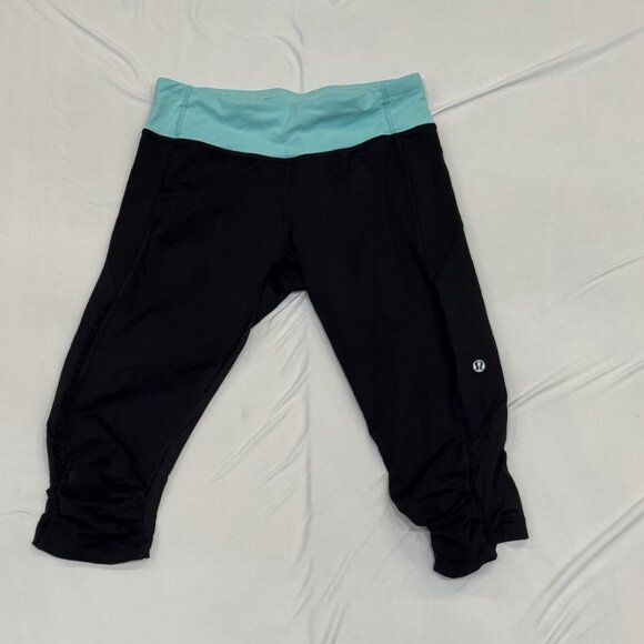 Lululemon Cropped Athletic Pants – Black & Aqua – Size 6 - Picture 2 of 2